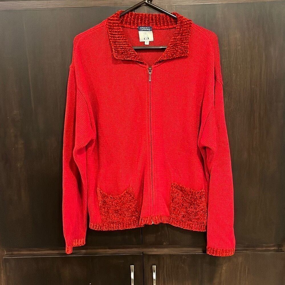 Cousin Johnny Red Cardigan Zip Up Sweater Small